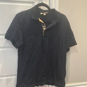 Burberry Black Polo Shirt with Signature Plaid Detail